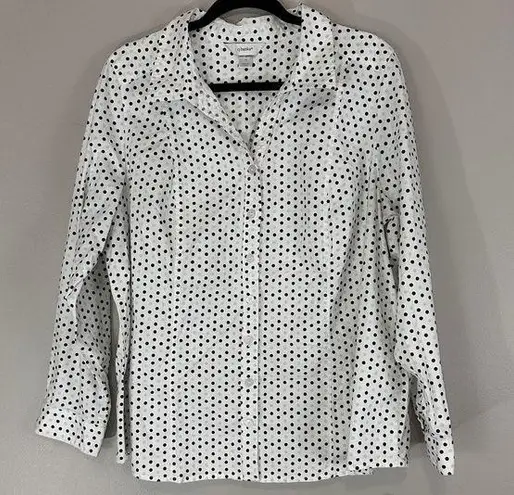 cj banks Black and Aqua Polka Dot Button Down Crisp Poplin Shirt Sz 2X