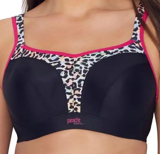 Panache  Underwire Ultimate High Impact Sports Bra Black Pink Leopard Size 34HH