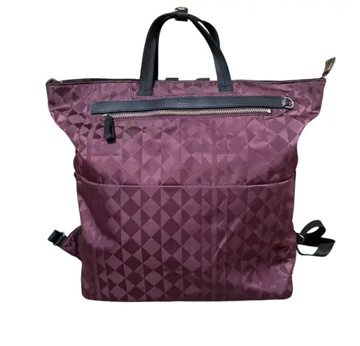 Kanana Project Burgundy Nylon Backpack Tote Bag Geometric Travel Large 14” x 17” Purple