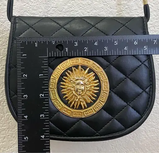 Vintage Unbranded Black Quilted Leather Medusa Sunburst Medallion Crossbody Bag