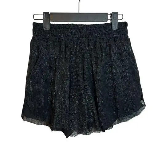 NWT BSBW Black Metallic Pleated Pull On Shorts Size XS