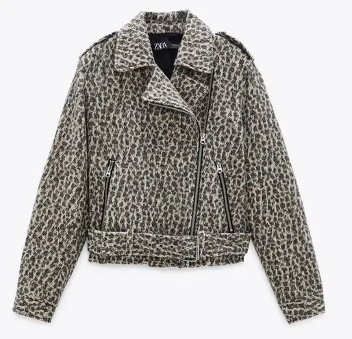 ZARA NWT Leopard Animal Print Winter Biker Jacket Multi 152 New With Tags From Kare