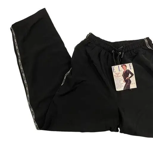 Elle 80’s-90’s black jogger track pants pockets warmups tie waist logo trim NWT✨