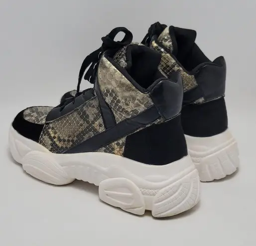 Womens Chunky High Top Snakeskin Hiking Sneakers Jumex Collection Shoes Size 39 Black
