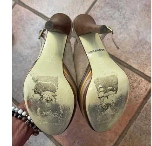 Bruno Marlo open toe slingback suede platform pumps size 37 Tan