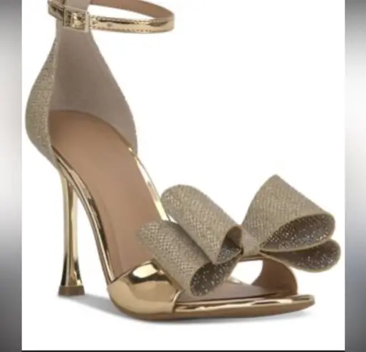 New I.N.C. International Concepts Nasira Bow Gold Glitter Dress Sandals 6.5