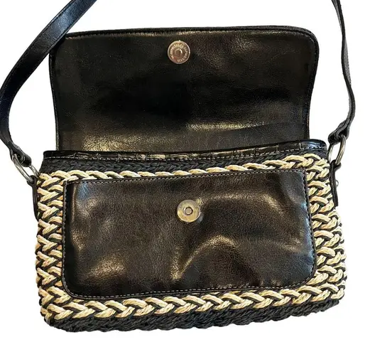 Vintage Marlo Leather and Braided Cord Shoulder Bag Black