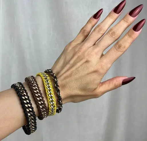 NWOT 4 Chain Link Braided Bracelets Set Gold Silver Tone Black Brown Yellow Cord