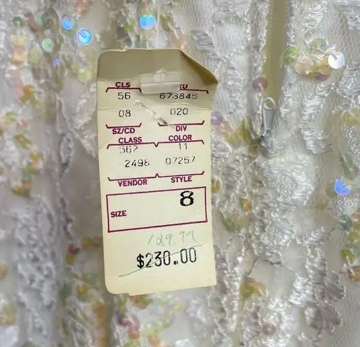 Vintage 80s 90s Marie St Claire Ivory Sequin Embroidered Lace Sheer Dress 8 new