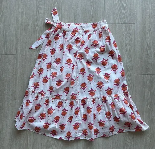 J Crew Factory Tiered Faux Wrap Midi Skirt Size 00 White Pink Orange Tiny Flaw