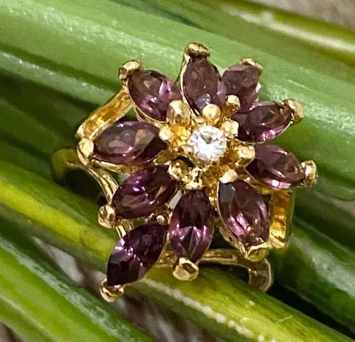 Amethyst 18K G.E. Cocktail Cluster Ring Size 6
