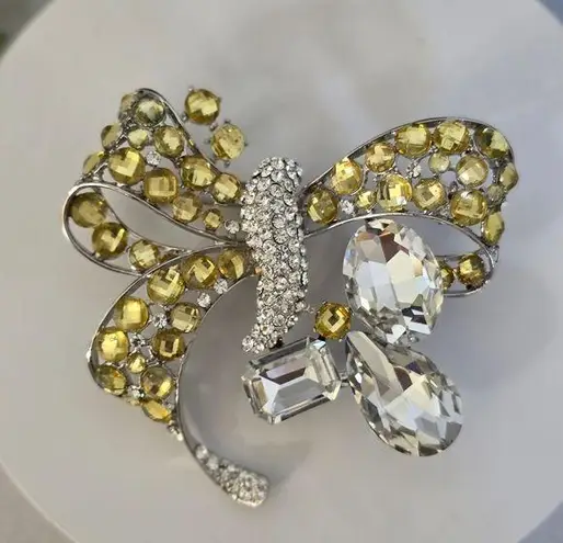 Large Vintage Bow Brooch Pin Yellow