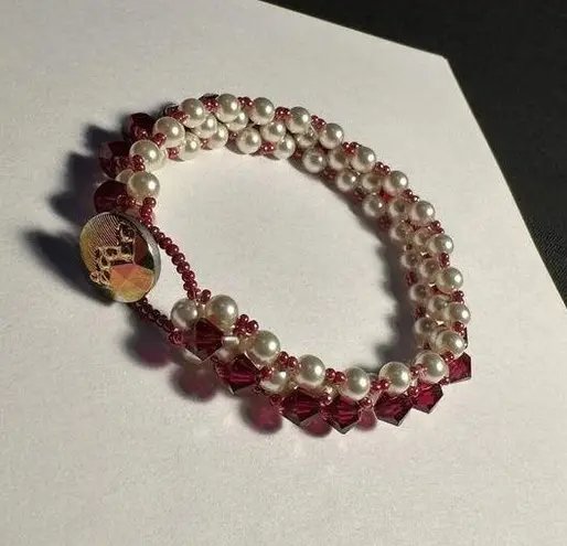 Women’s Handmade Pink Bead Faux Pearl Beaded Bracelet 7 1/2 Inch