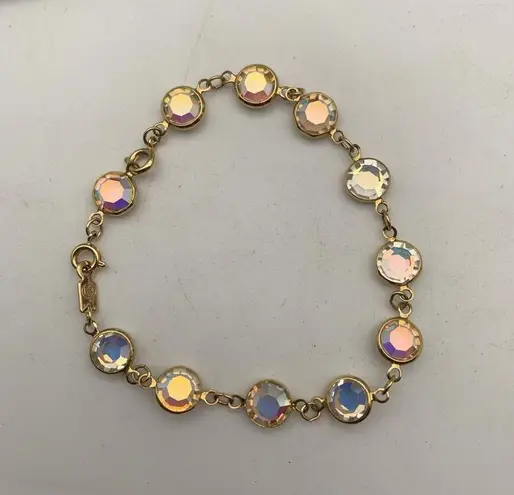 Swavorski Vintage SWAROVSKI Swan Tag AB Aurora Borealis Crystal Goldtone Bracelet