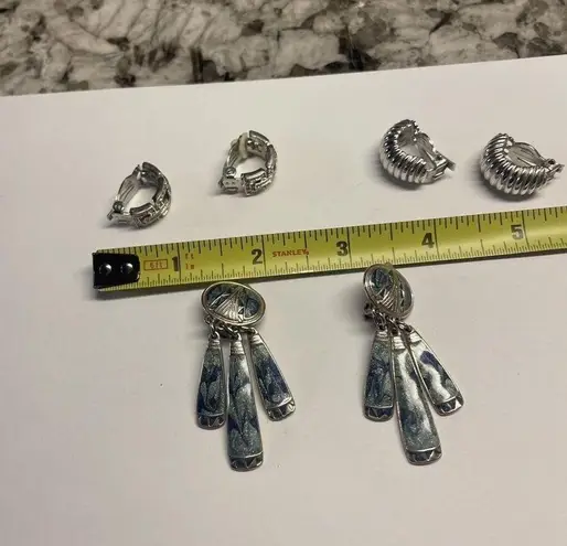 Lot Of 3 Silver Tone Costume Earrings Screw On Clip