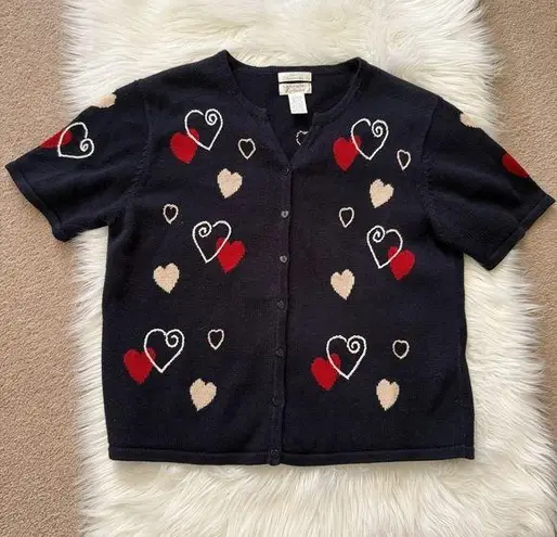 Christopher & Banks Valentines Hearts Short Sleeve Sweater Cardigan Large