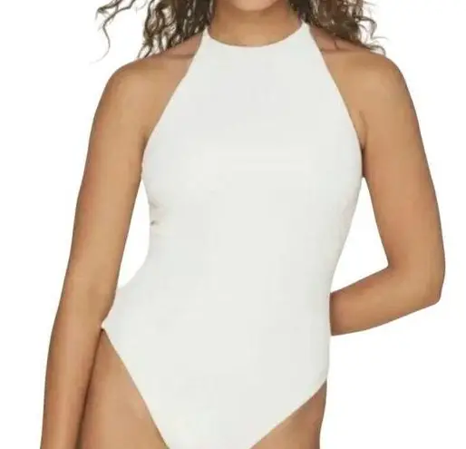 ANDIE Asbury Ribbed One Piece Coco High Neck Low Back Adjustable L New