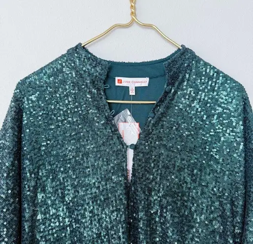 Jude Connally Delia Sequins Dress Palace Green Bell Sleeves Shift Size Small New