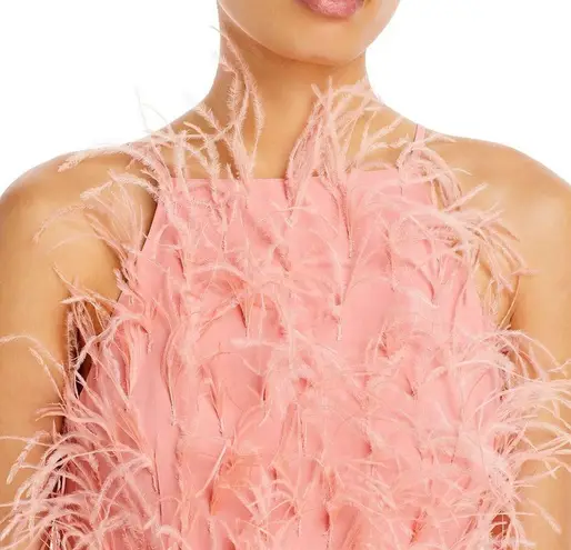 Cult Gaia Shannon Feather-Embellished Mini Dress Azalea/Coral, Size S New w/Tag