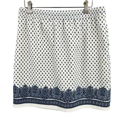 Saint Tropez West Mini Skirt White Blue Elastic Waist Pockets Lined Medium