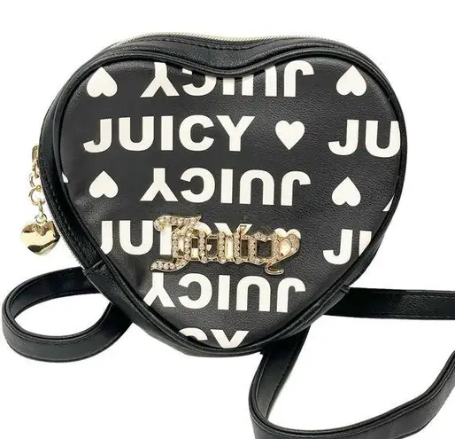 Juicy Couture  Licorice Heart Print Fluffy Crossbody Bag Black Chain Link