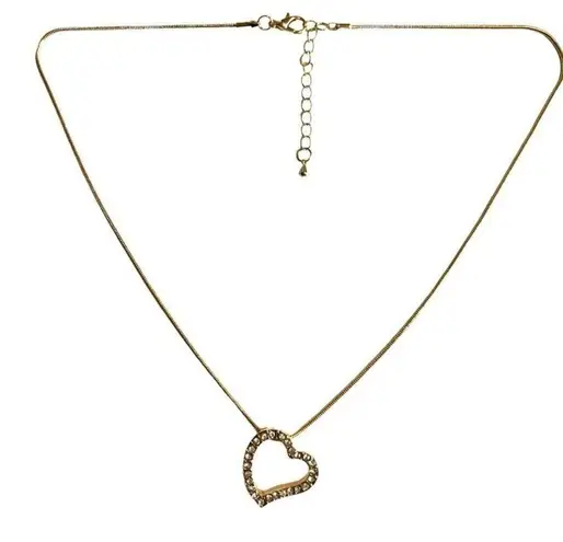 Swarovski Crystal Encrusted Open Heart Pendant On Gold Chain Necklace