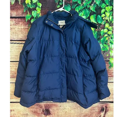 LL Bean Womens Ultrawarm Jacket Coat 2X 650 DOWN Puffer Hood Faux Fur Trim Blue