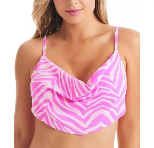Jessica Simpson  Tulip Electric Zebra Bikini Top Size L Pink Cowl Neck New