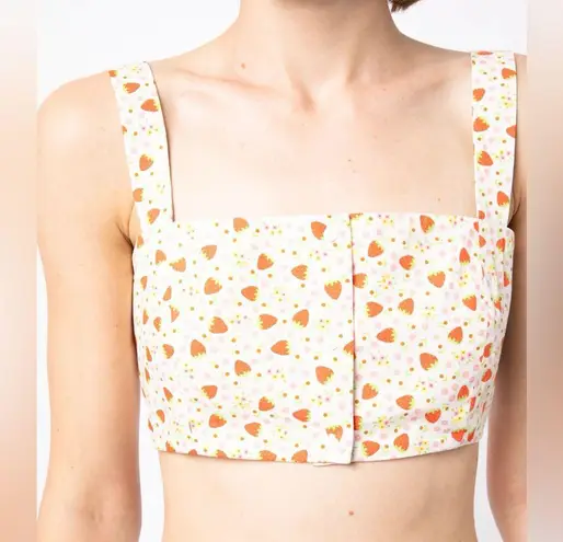 Batsheva Floral Strawberry Bralette Blouse Crop Top Medium Pink