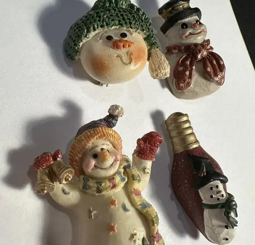 Snowman Christmas Holiday Brooch Pins Lot Of 4 Cute Snowmen