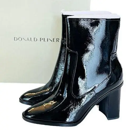 Donald Pliner NEW Leather BOOTIE ANKLE BOOT 9.5 Womens Black Crinkle Patent Shoe