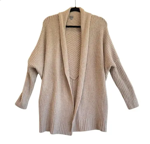 Aerie Taupe Beige Chunky Knit Open Front Cardigan Sweater Longline Oversized XS