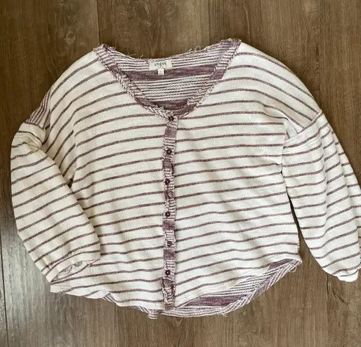 Umgee cardigan sweater maroon striped balloon sleeves short length Women’s sz L