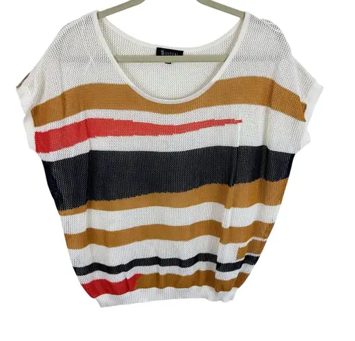 II Sisters Colorful Striped Dolman Sleeve Open Knit Oversized Sweater Size M Blue Size M