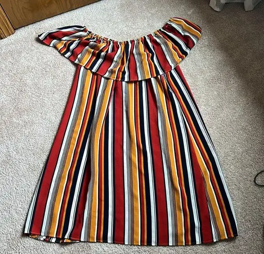 Espresso Rust Multicolored Midi Off The Shoulder Ruffled Neckline Shift Dress Size XXL - Image 1