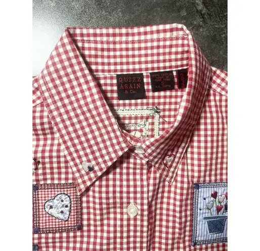 VTG Quizz Again Embroidered Shirt Sz. Small Country Apple Picking Check Plaid