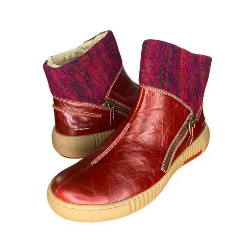Josef Seibel Maren 22 Red Leather & Wool Ankle Boots With Sherpa Lining Size 6
