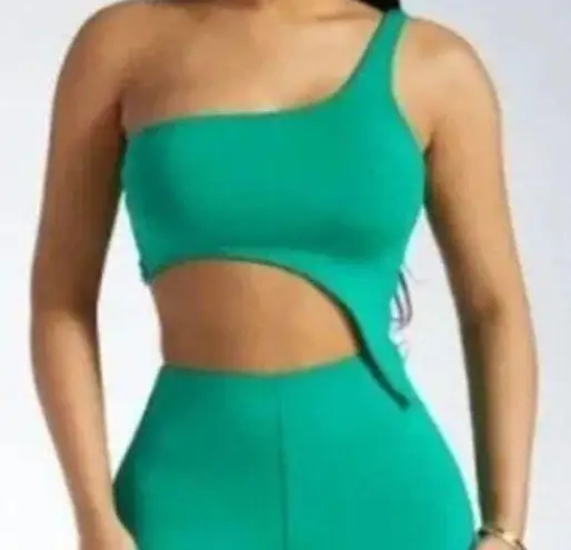 Naked Wardrobe NWT Smooth Side Asymmetrical Crop Top in Kelly Green