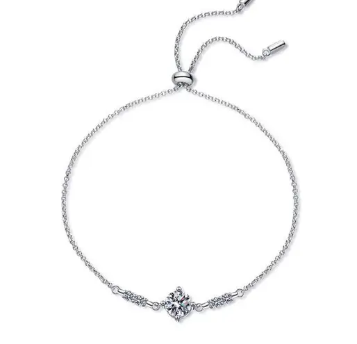 925 Sterling Silver Moissanite Meteor Wishing Slider Bracelet 3g.