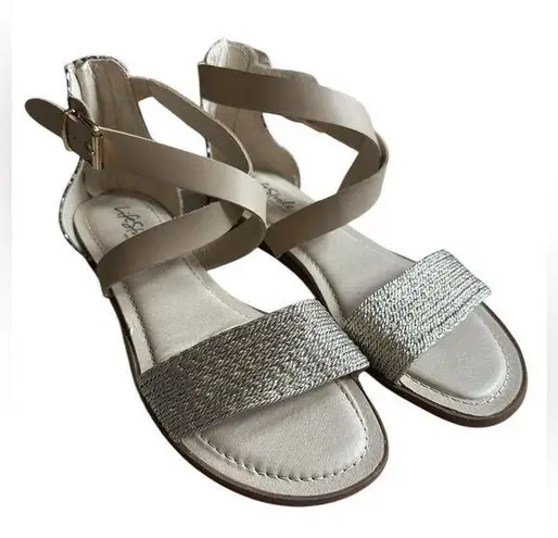 Aerosoles LifeStride Riley Strappy Sandals. Gold Upper with Snakeskin Pattern Heel. Sz 9.5