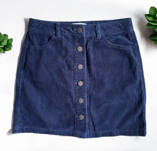 Miss Selfridge Corduroy Button-Front A-Line Skirt in Navy