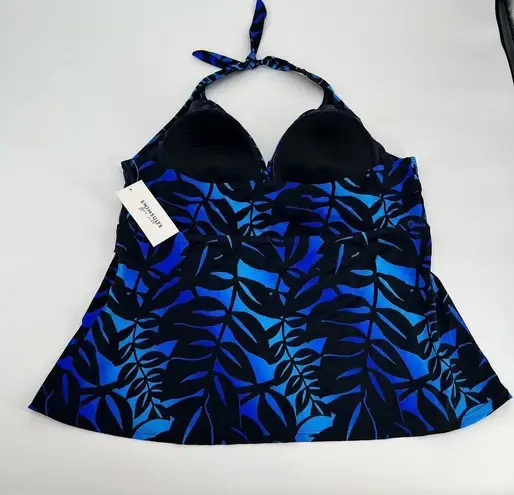 NEW Swimsuits for all sapo print women's blue & black halter tankini top size 24