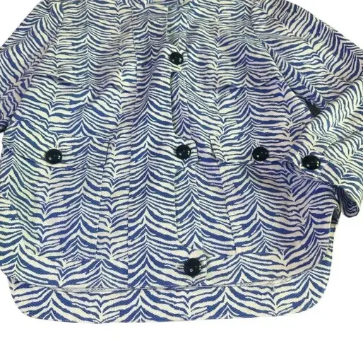 Carlisle Blue White Zebra Print Blazer Jacket Button-Down Cotton Size 2 Women's