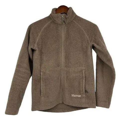 Marmot women's brown fuzzy sherpa full zip up jacket coat outdoor size small
