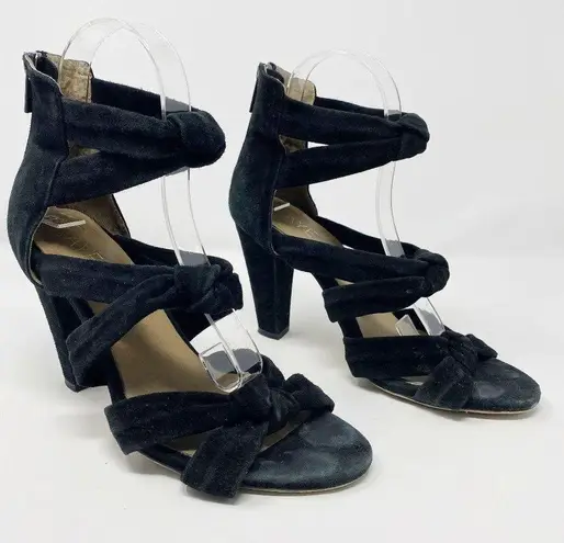 Raye  Revolve Nat Black Suede Knotted Heels Strappy Knot EU 39.5 Fits US 8.5