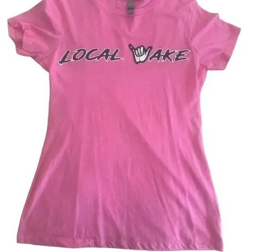 Next Level Apparel  Unisex Pink T-Shirt L 'Local Wake' Graphic Crew Neck Tee