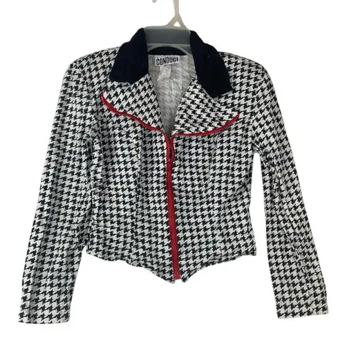 Disorderly Conduct size 3/4 XS small vintage houndstooth blazer jacket black whi