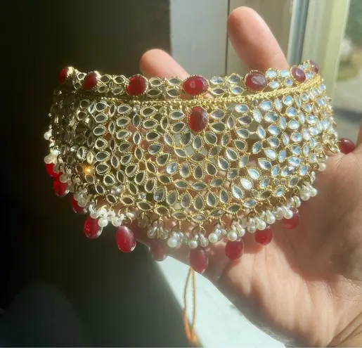 Indian Bollywood Style Gold Plated Wedding Fashion Bridal Jewelry Necklace Set Red