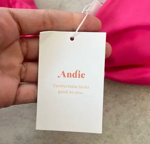 ANDIE NWT Swim Santorini Top Neon Pink Small Bikini Triangle Knot Front Tanning