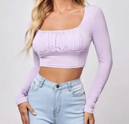 SheIn Pastel Purple Long Sleeve Crop Top